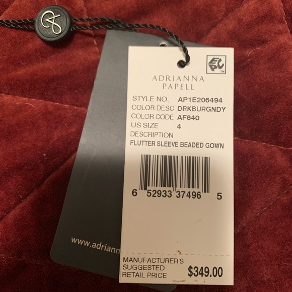 Adrianna Papell Flutter Sleeve Beaded Gown Burgundy - Picture 6 of 9